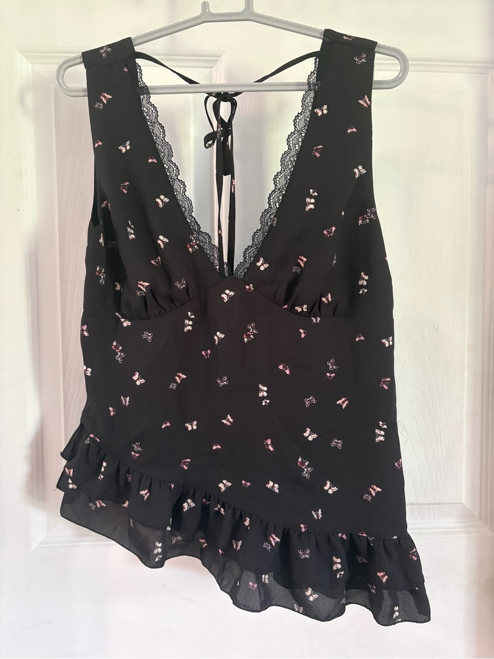 Target Black Floral Lace-Trim Ruffle Tank Top